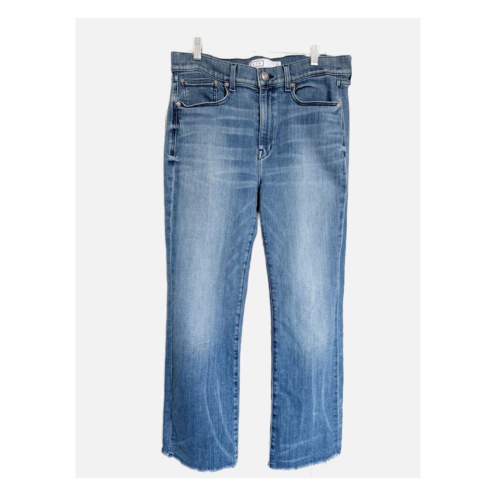 AYR The Bomb Pop Ankle Fray Straight Leg Jeans Classic Blue Wash Size 32 - Picture 2 of 14